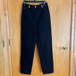 St. John Sport Black High Waist Gold Detail Straight Leg Pants Women's 4‎